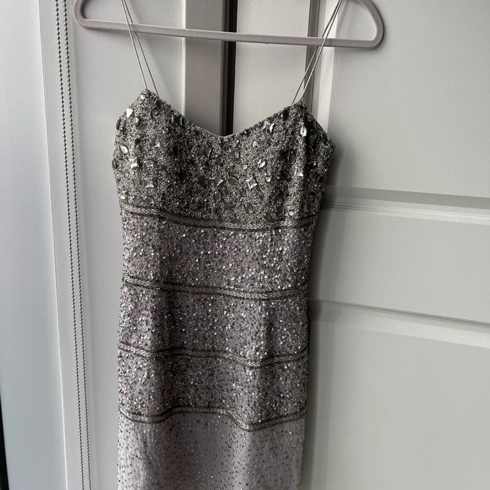 Aidan Mattox Silver Spaghetti Strap Mini Dress